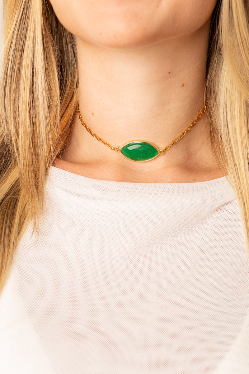 Choker Gem - Verde - Colar Dourado Lucky Bijoux