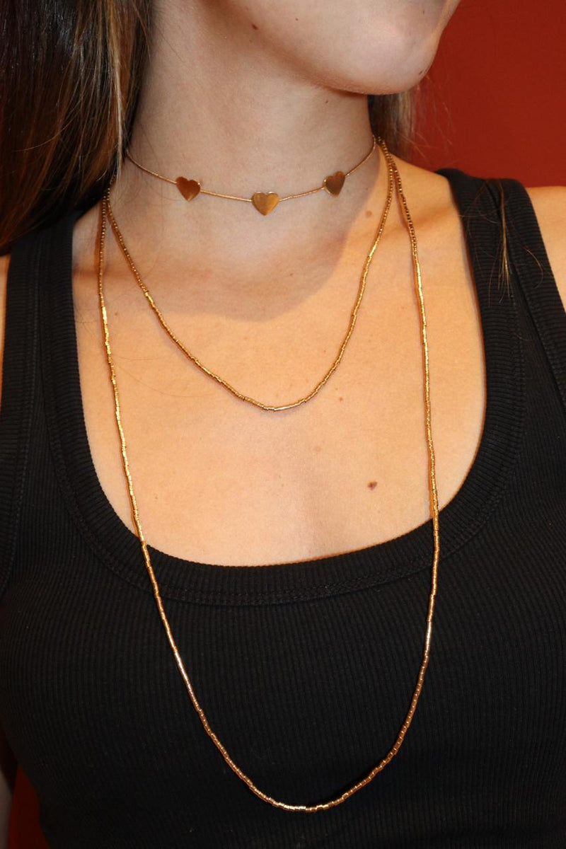 Choker 3 corações - Colar Dourado Lucky Bijoux