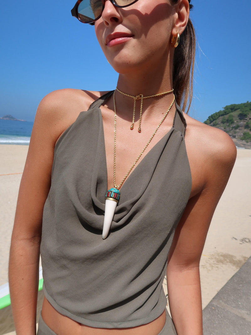Colar Fio Baiano Dente G - Colar Dourado Lucky Bijoux