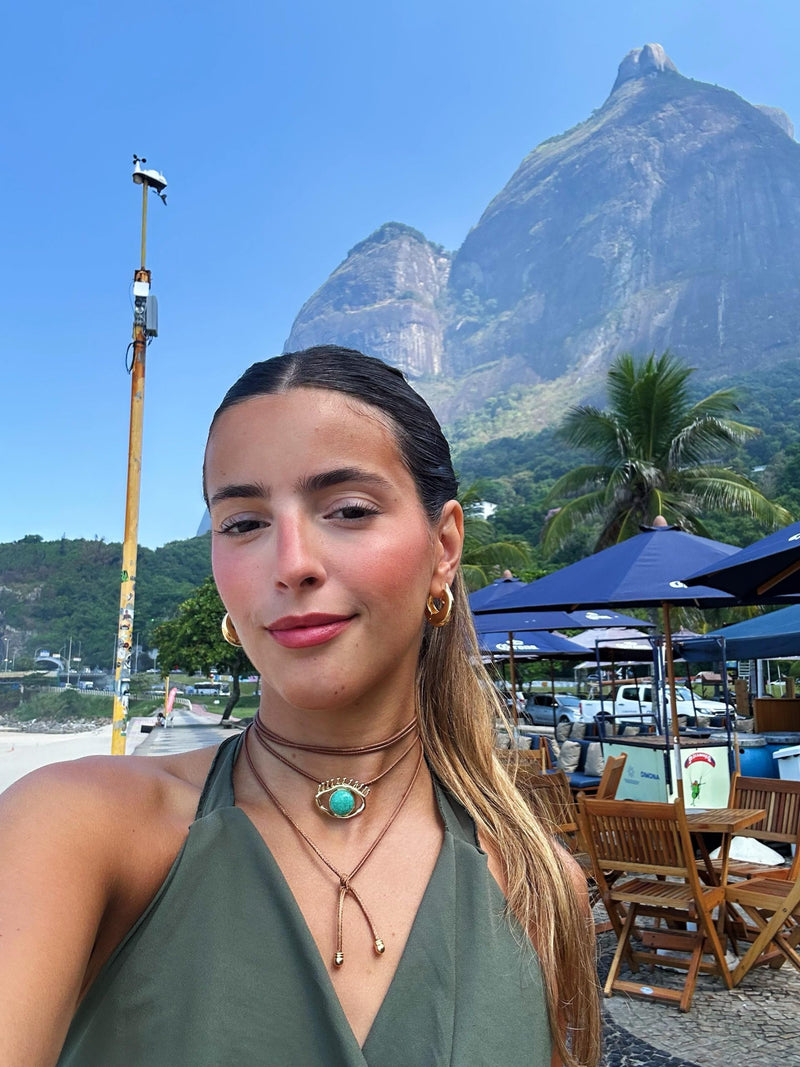 Colar Olho Turquesa - Colar Dourado Lucky Bijoux