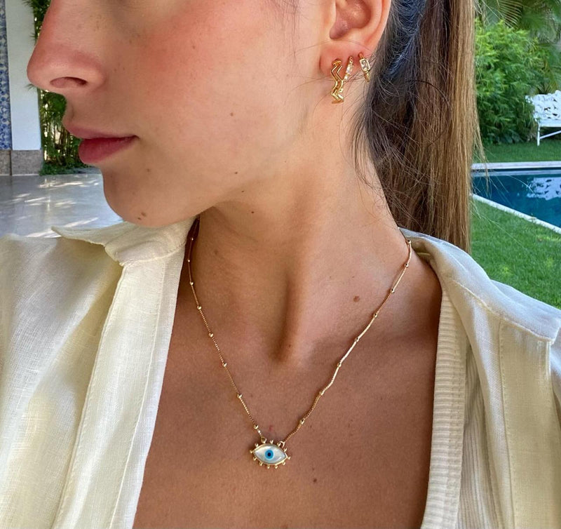 Colar Bolinhas Olho Grego - Colar Dourado Lucky Bijoux
