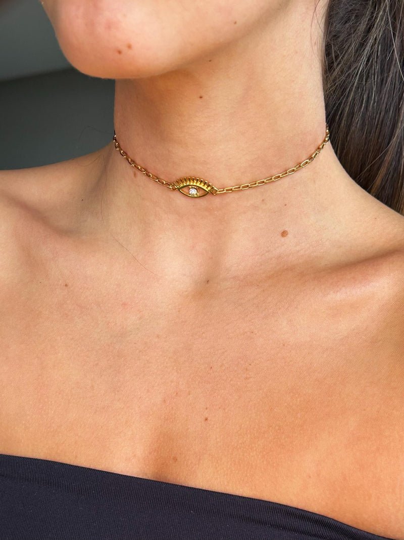 Choker Olho Grego - Colar Dourado Lucky Bijoux