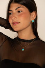 Colar Oval Turquesa - Colar Dourado Lucky Bijoux