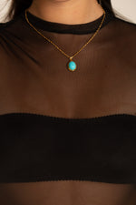 Colar Oval Turquesa - Colar Dourado Lucky Bijoux
