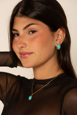 Brinco Oval Turquesa - Argola Dourada Lucky Bijoux