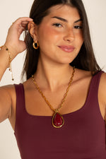 Colar Gota Bordô - Colar Dourado Lucky Bijoux
