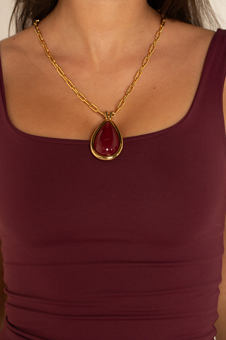 Colar Gota Bordô - Colar Dourado Lucky Bijoux