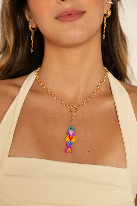 Colar Colorful Beaded Fish - Colar Dourado Lucky Bijoux
