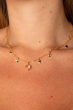 Conjunto Crystal Heart - Rosa - Colar Dourado Lucky Bijoux