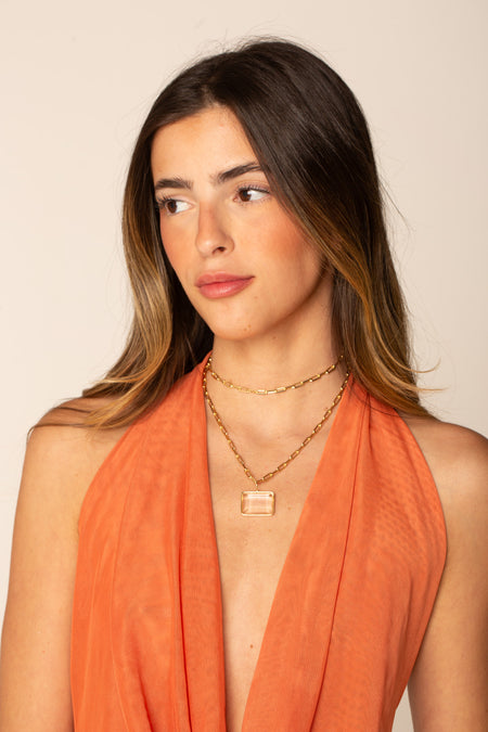 Colar Crystal Gem - Colar Dourado Lucky Bijoux