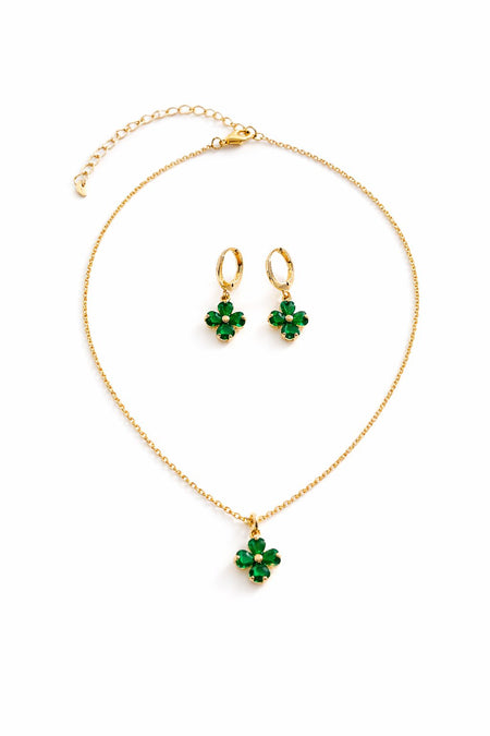 Lucky Set - Green Clover - Argola Dourada Lucky Bijoux