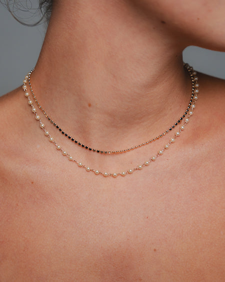 Colar Duplo Achatado Pérolas - Colar Dourado Lucky Bijoux