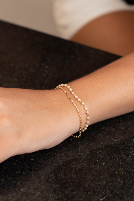 Pulseira Pérola e Achatado - Pulseira Ouro 18k Lucky Bijoux