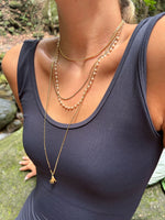 Colar Duplo Achatado Pérolas - Colar Dourado Lucky Bijoux