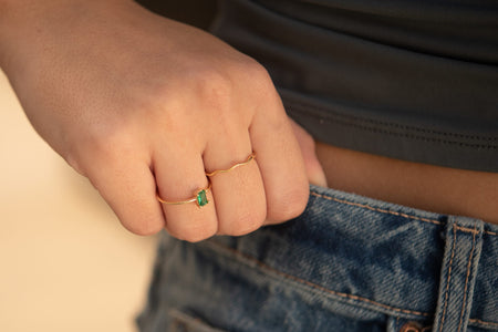 Mix Anéis Pedra Verde + Ondulado - Anel Dourado Lucky Bijoux