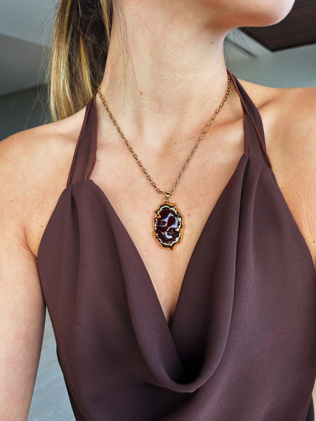 Colar Ágata Marrom - Colar Dourado Lucky Bijoux