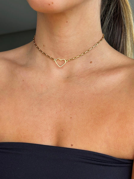 Choker Coração Vazado - Colar Dourado Lucky Bijoux