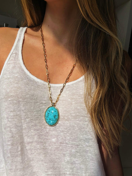 Colar Dali Turquesa - Colar Dourado Lucky Bijoux